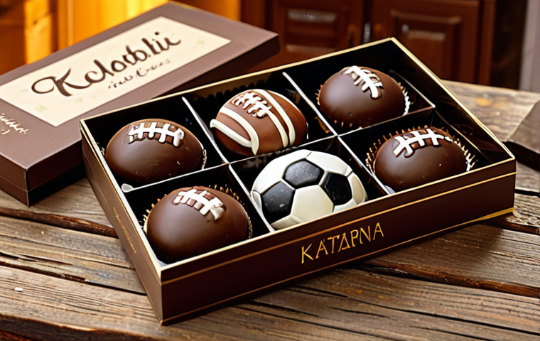 Personalized Sweets**

"A beautifully arranged box of personalized czekoladki (chocolates) with the name 'Katarzyna' and a small image of a football, sitting on a rustic wooden table. The chocolates are in various shapes and colors, some with edible glitter. In the background, a cozy Polish kitchen with warm lighting. safe for work, appropriate content, fully clothed, modest setting, professional photography, perfect anatomy, natural proportions, family-friendly."

**