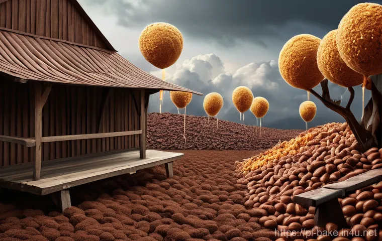 제과 원료의 수입 동향 - **Prompt 1: "A visually dynamic and slightly chaotic scene depicting the global confectionery market...