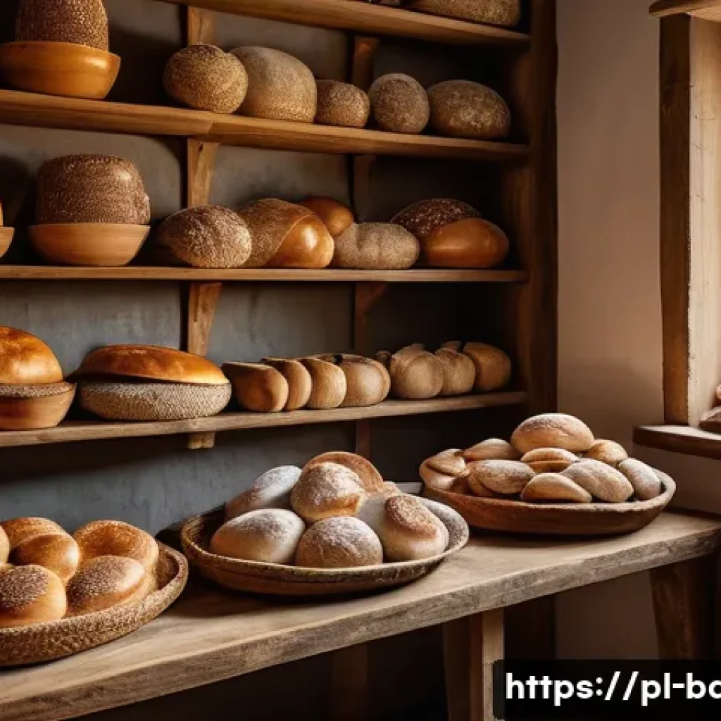자연주의 제과 브랜드 - A cozy Polish bakery interior scene showcasing traditional bread-making: wooden shelves filled with ...
