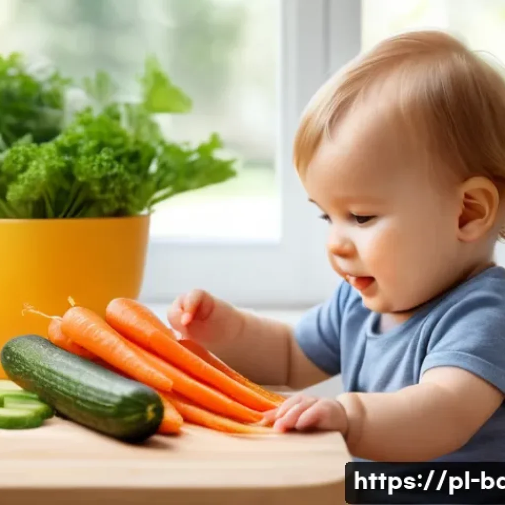 어린이 과자 영양 정보 - A bright, cheerful kitchen scene featuring a happy toddler wearing a colorful diaper, sitting at a s...