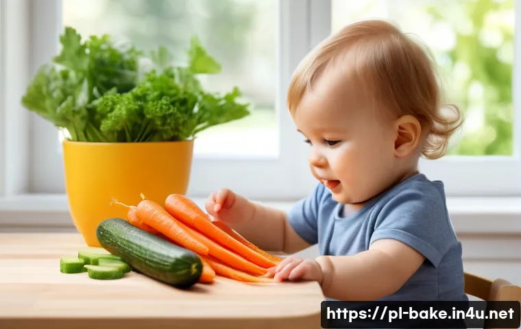 어린이 과자 영양 정보 - A bright, cheerful kitchen scene featuring a happy toddler wearing a colorful diaper, sitting at a s...