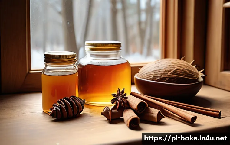 식물성 제과 원료 - A cozy rustic kitchen scene featuring natural plant-based sweeteners: maple syrup in a glass bottle ...