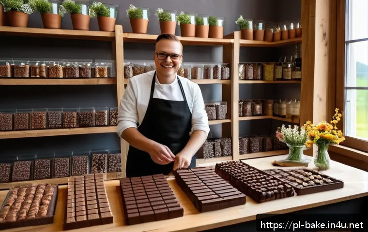 후기 좋은 제과 브랜드 - A cozy artisan chocolate workshop in Małopolska, Poland, showcasing handcrafted chocolate bars with ...
