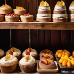 Home 20 디저트제과 가격대별 비교 - A rustic artisan bakery display showcasing an assortment of freshly baked cakes made with natural in...