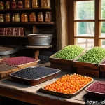Home 18 인기 있는 제과 제조사 - A rustic, artisanal candy workshop scene in a Polish village setting, featuring handcrafted sweets m...